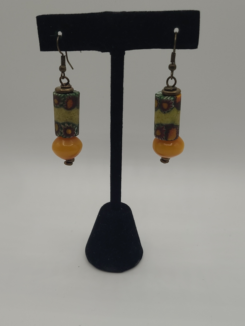 Yellow Floral Bead Drop Earrings